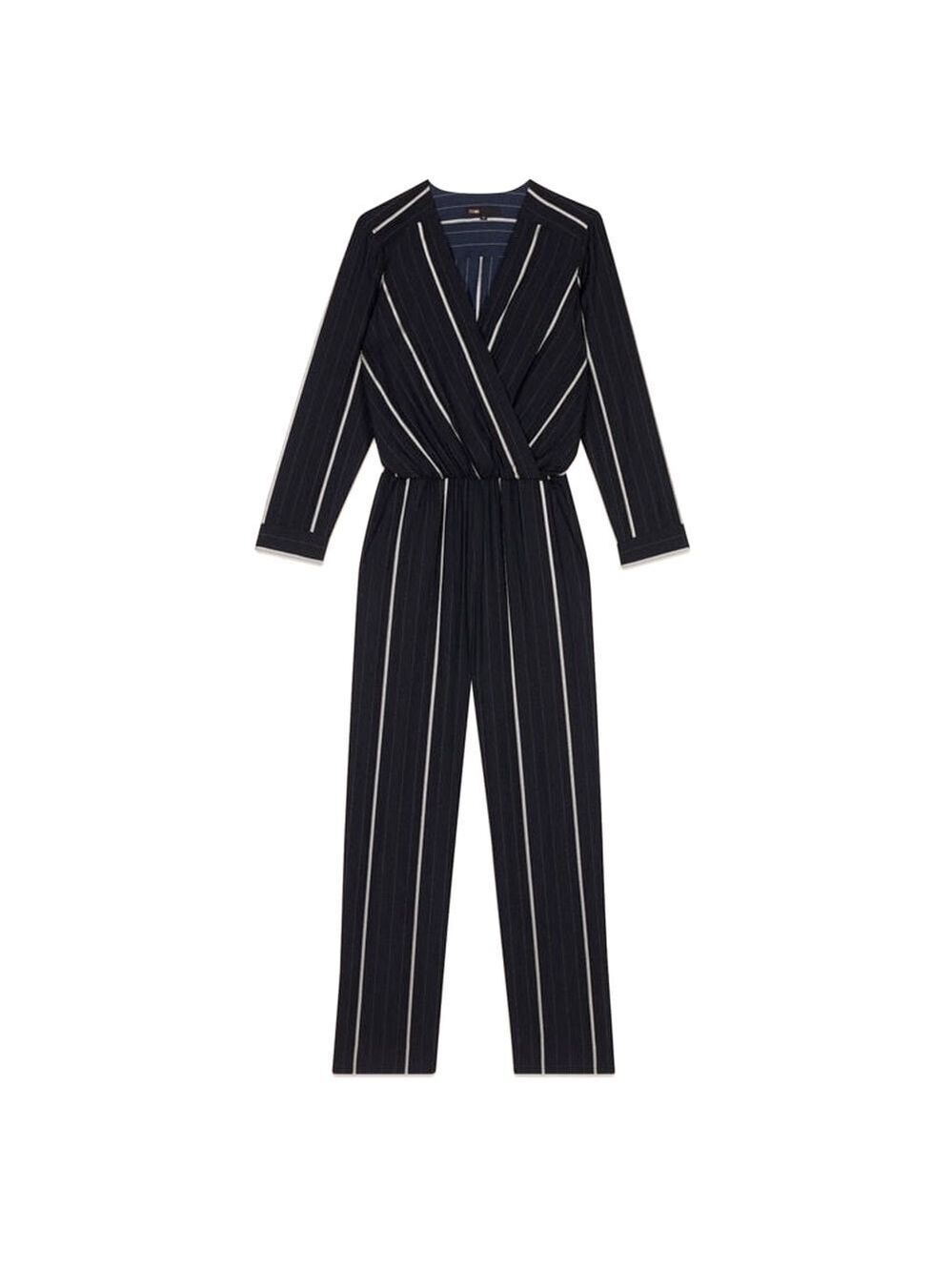 Maje V-Neck Pinstriped Jumpsuit/Romper